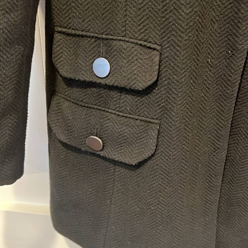 Banana Republic Black Wool Blend Herringbone Coat Size Medium - Picture 5 of 11